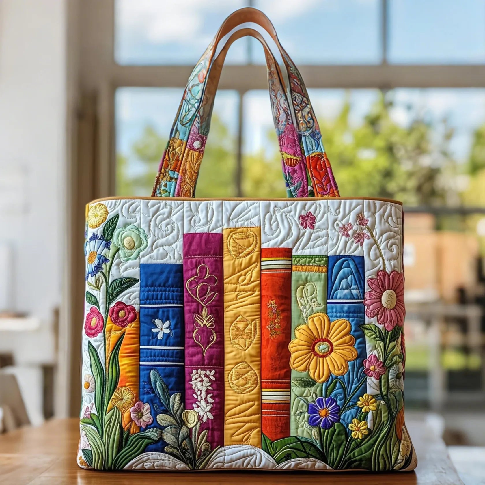 Bolsa artesanal biblioteca floral