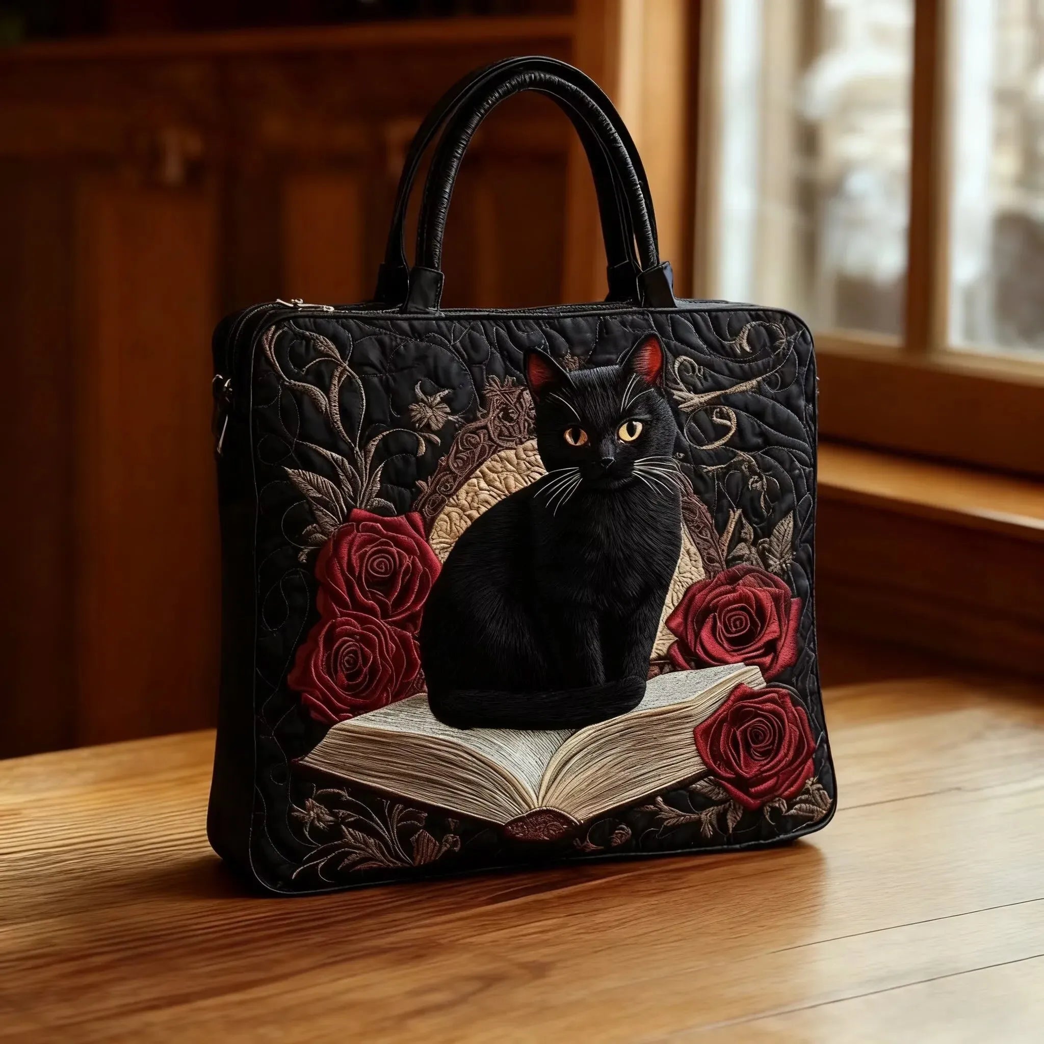 Bolsa acolchada artesanal con asas oscuras