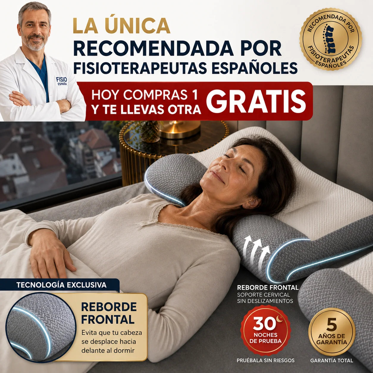 1+1 GRATIS | CONFORTSLEEP™ - La única almohada viscoelástica del mercado con soporte para la curvatura del cuello. (Incluye fundas GRATIS + 30 noches de prueba) *Medidas: 8x45x80cm