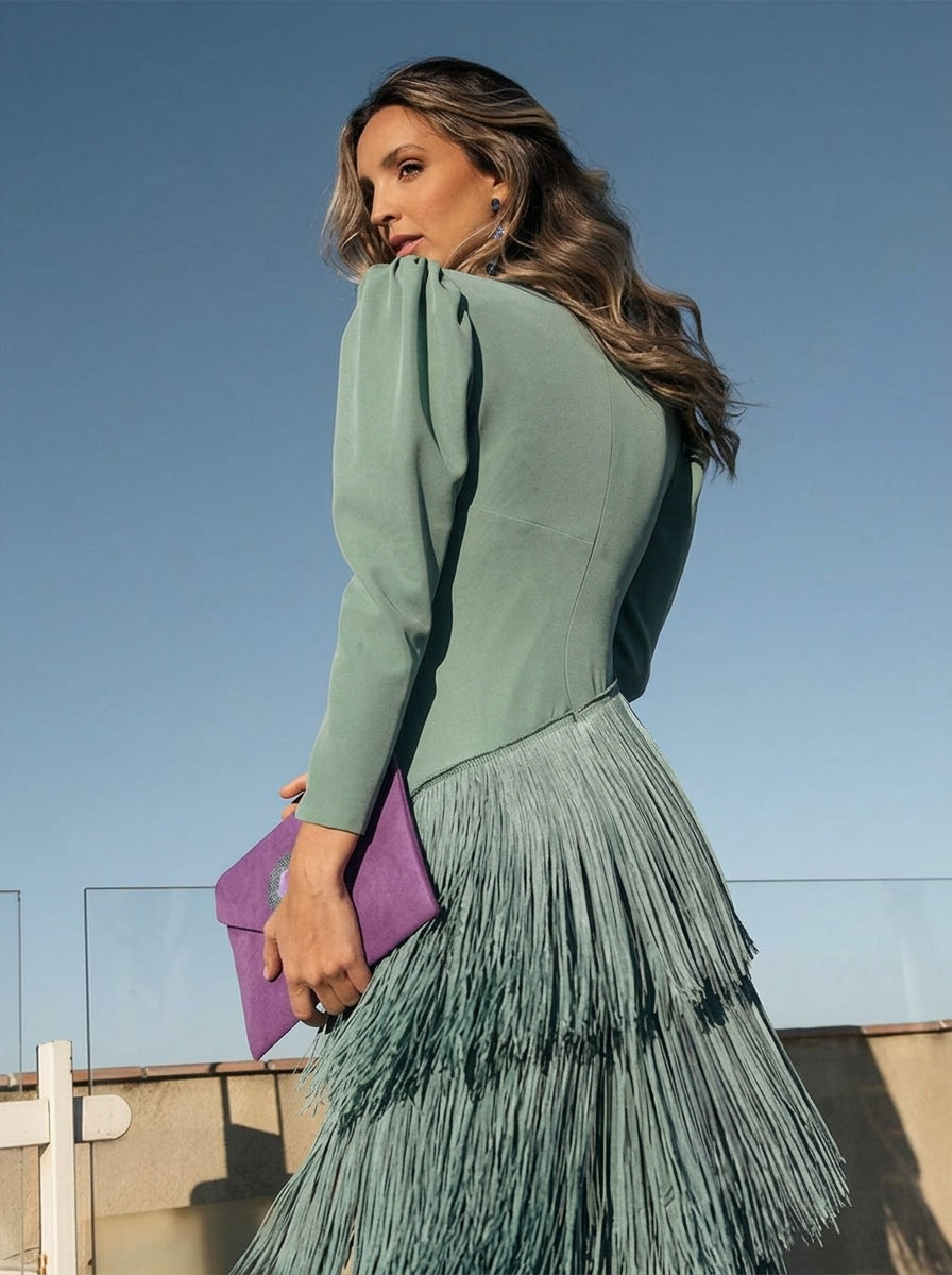 Vestido Flecos Salvia