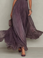 Flavia • Vestido largo violeta con escote de lágrima y borde de encaje de chiffon
