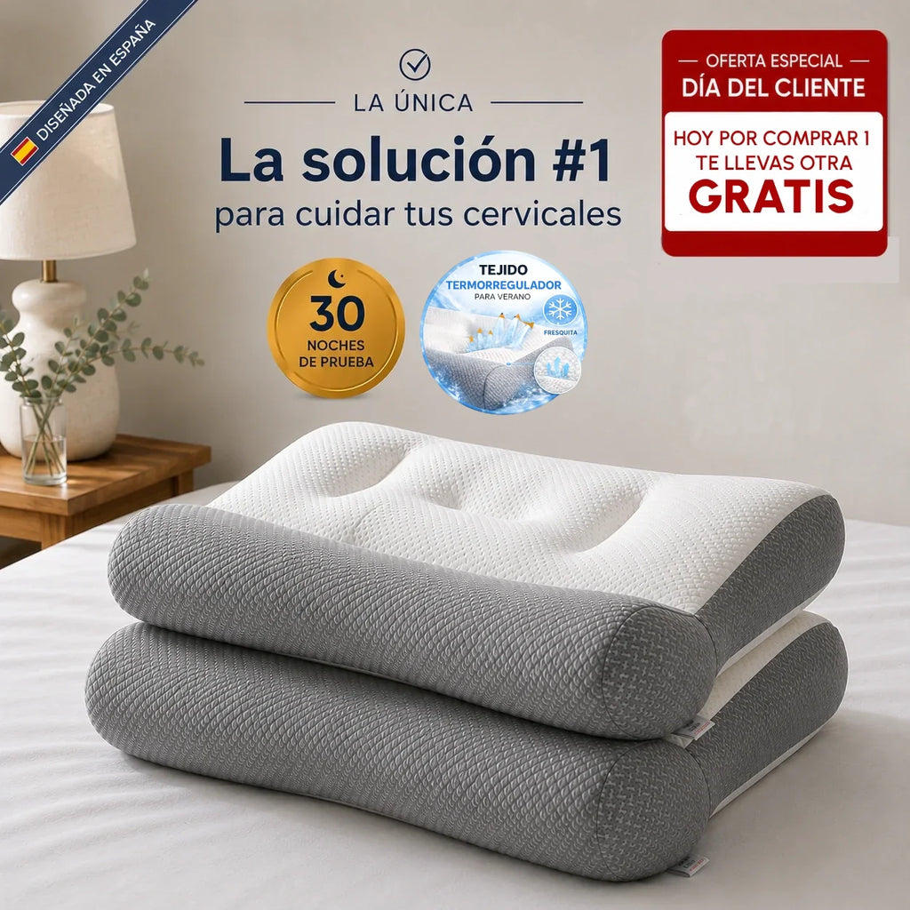 2 x ComfortSleep Original™ | La almohada que elimina el dolor de cuello en 7 noches gracias a su reborde frontal. (Incluye fundas GRATIS). *(Descansaras mejor o te devolvemos cada euro).
