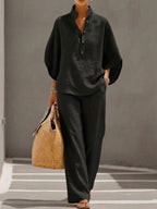 María | Conjunto completo con mangas murciélago y pantalones amplios