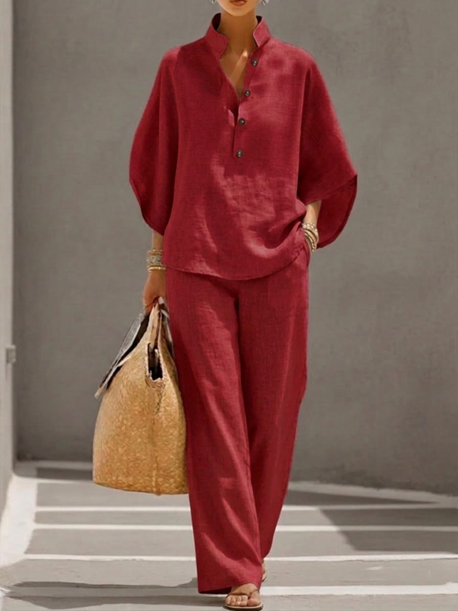 María | Conjunto completo con mangas murciélago y pantalones amplios