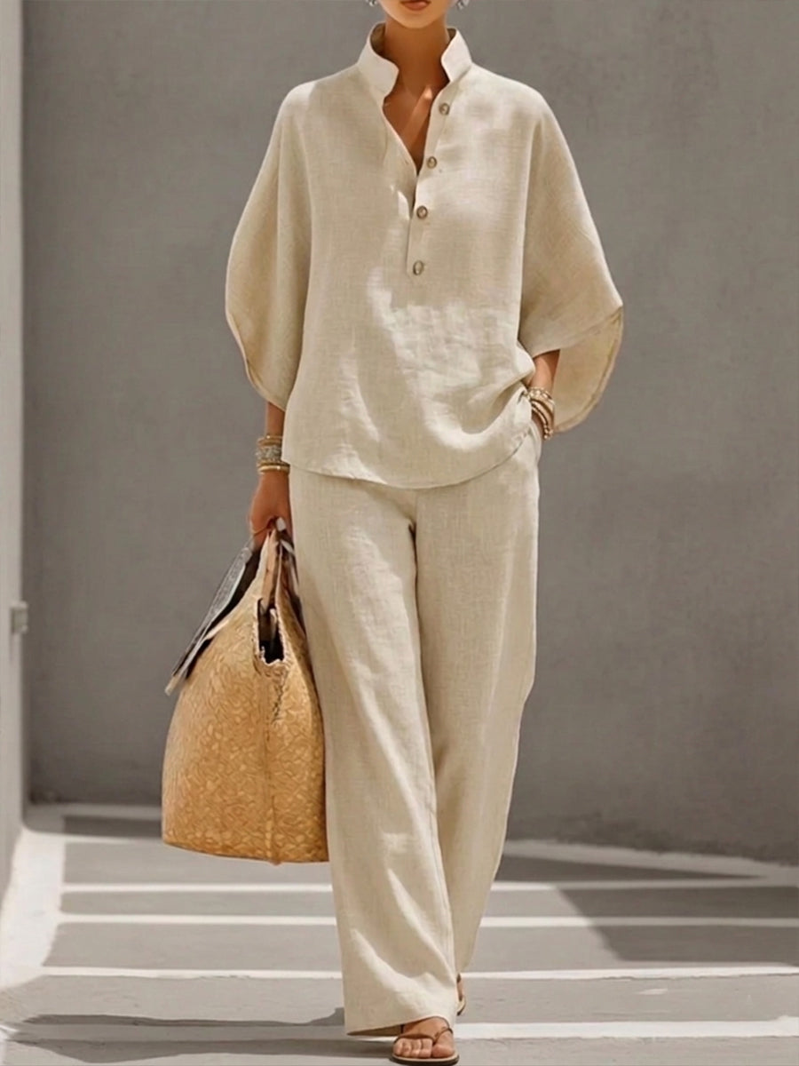 María | Conjunto completo con mangas murciélago y pantalones amplios
