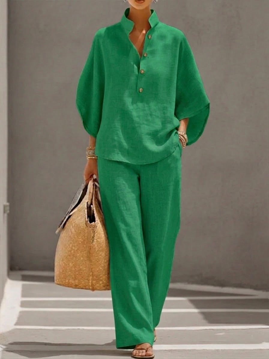 María | Conjunto completo con mangas murciélago y pantalones amplios